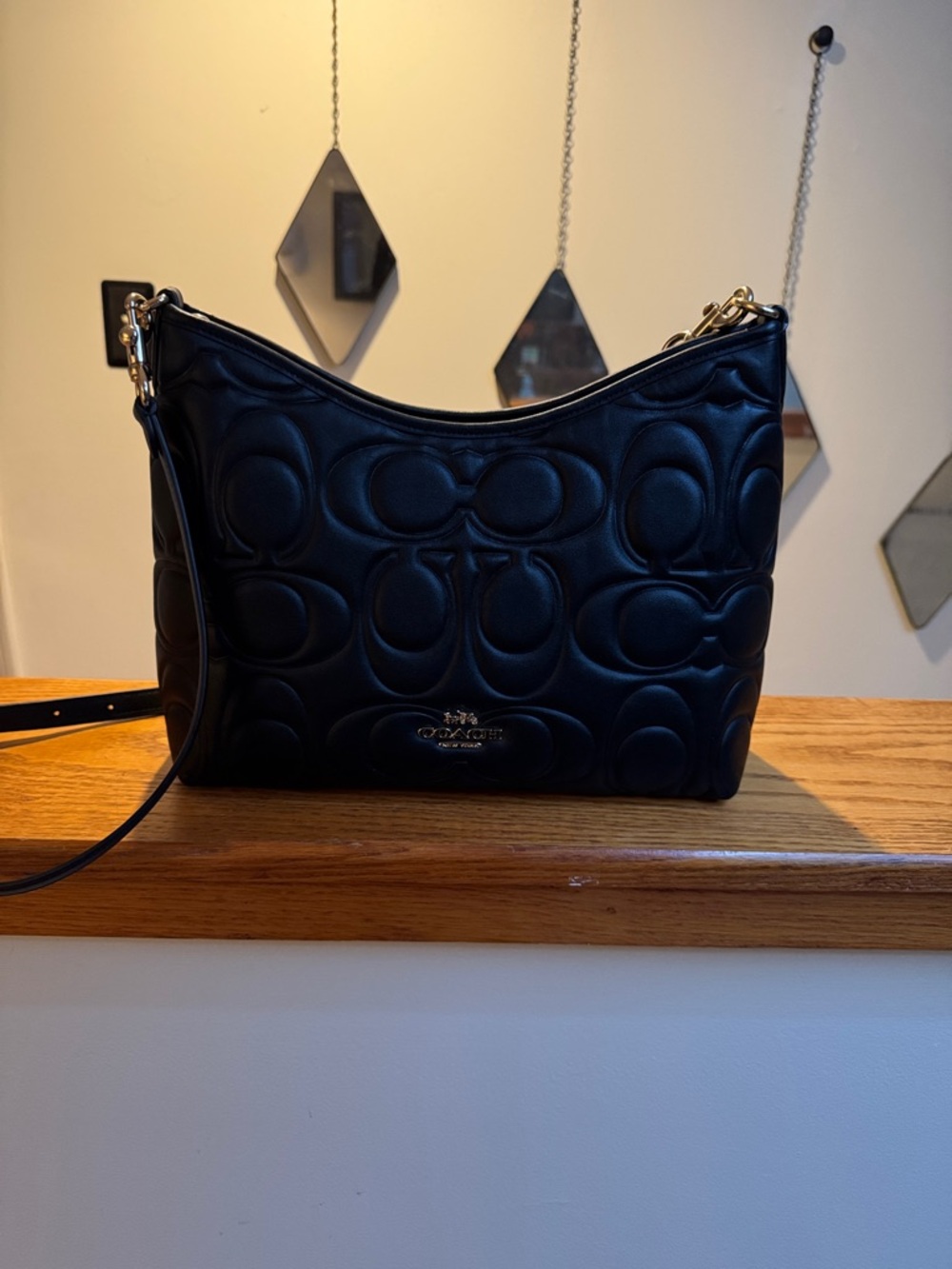 Coach Laurel Embossed C Signature Black Shoulder Bag NWOT